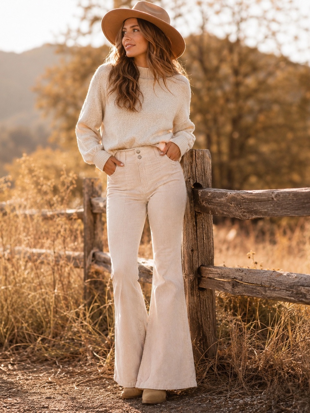 Altar'd State Cream High-Waist Corduroy Flare Pants